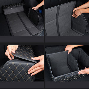 SOGA Leather Car Boot Collapsible Foldable Trunk Cargo Organizer Portable Storage Box Black/Gold Stitch Small
