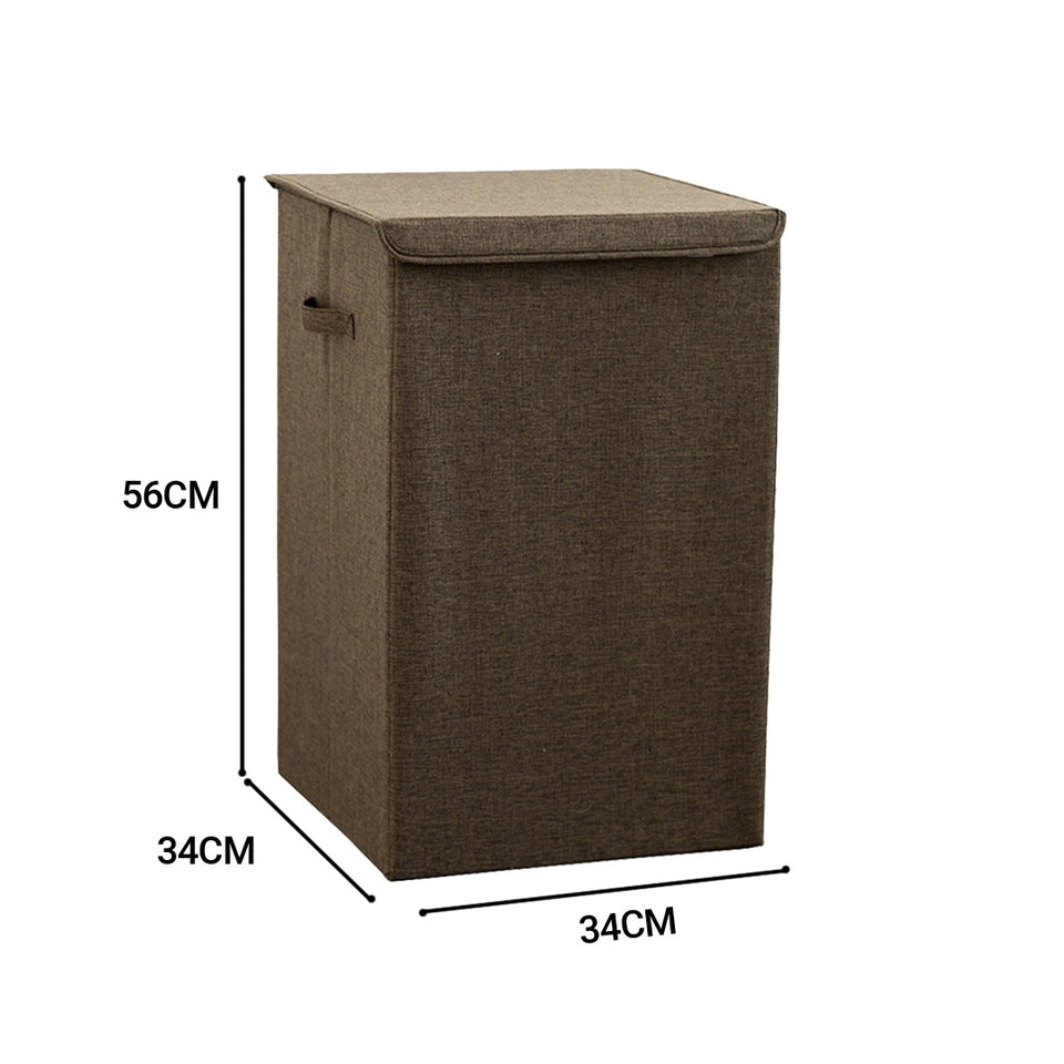 SOGA Coffee Medium Collapsible Laundry Hamper Storage Box Foldable Canvas Basket Home Organiser Decor