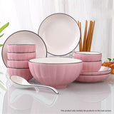 SOGA Pink Japanese Style Ceramic Dinnerware Crockery Soup Bowl Plate Server Kitchen Home Decor Set of 12