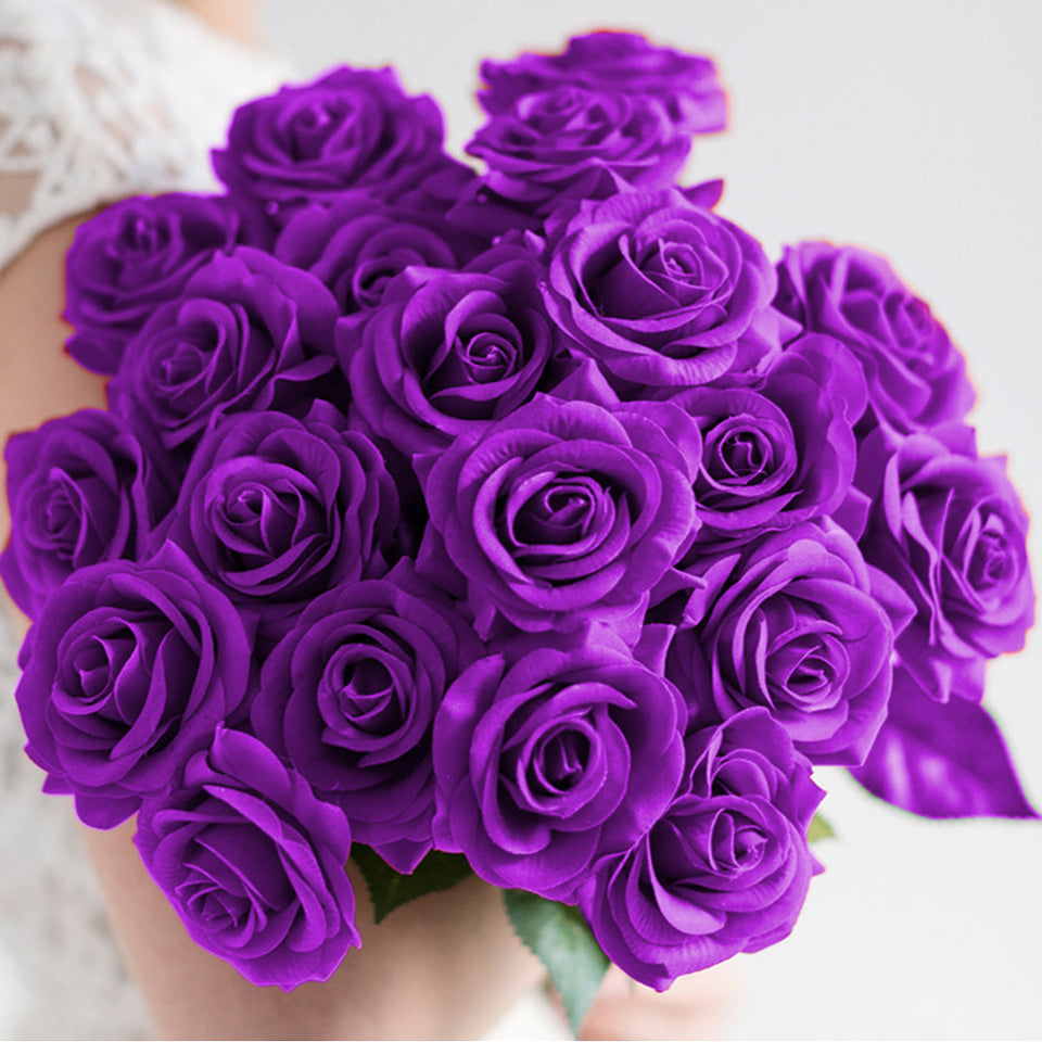 SOGA 10pcs Artificial Silk Flower Fake Rose Bouquet Table Decor Purple