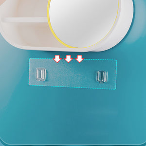SOGA 39cm Oval Wall-Mounted Mirror Storage Box Vanity Mirror Rack Bathroom Adhesive Shelf Home Organiser Decor