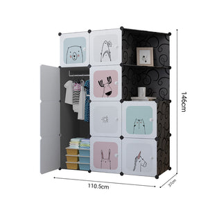 SOGA 10 Cubes Black Portable Wardrobe Divide-Grid Modular Storage Organiser Foldable Closet with Doors