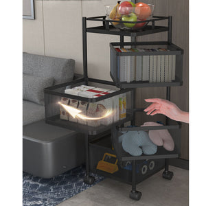 SOGA 2X 4 Tier Steel Square Rotating Kitchen Cart Multi-Functional Shelves Storage Organizer with Wheels