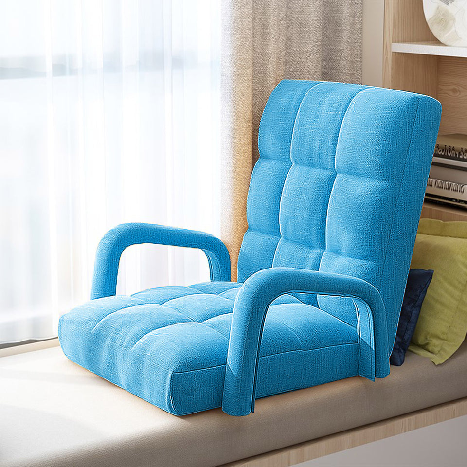 SOGA  Foldable Lounge Cushion Adjustable Floor Lazy Recliner Chair with Armrest Blue