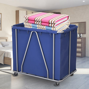 SOGA 2X Stainless Steel Commercial Large Soiled Linen Laundry Trolley Cart with Wheels Blue