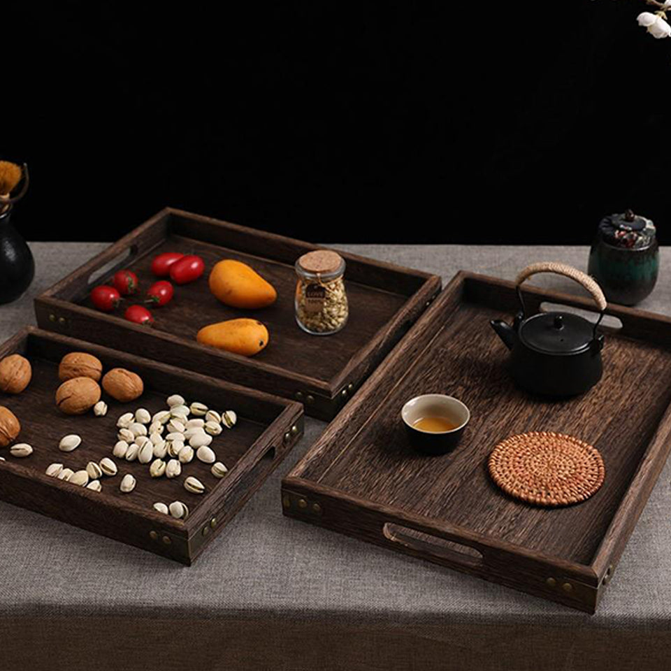 SOGA Large Walnut Rectangle Wooden Tray Breakfast Dinner Serving Board Tea Set Holder Kitchen Home Decor