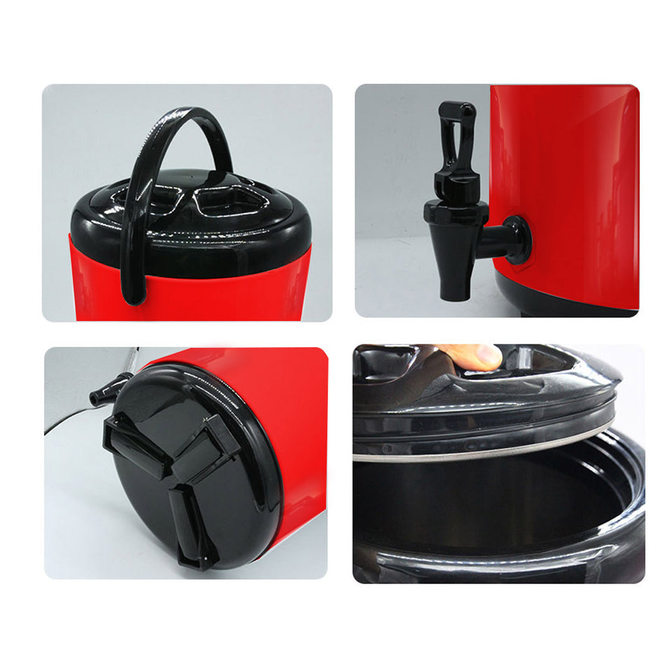 SOGA 4X 14L Stainless Steel Insulated Milk Tea Barrel Hot and Cold Beverage Dispenser Container with Faucet Red