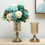 SOGA 25cm 28.5cm Transparent Glass Flower Vase with Blue Flower Set