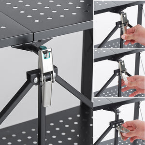 SOGA 4 Tier Steel Black Foldable Kitchen Cart Multi-Functional Shelves Storage Organizer with Wheels