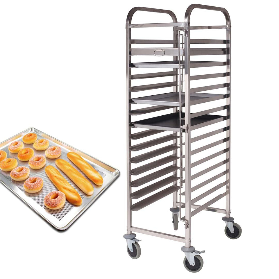 SOGA 2x Gastronorm Trolley 16 Tier Stainless Steel Cake Bakery Trolley Suits 60*40cm Tray