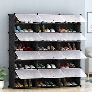 SOGA 8 Tier 3 Column Shoe Rack Organizer Sneaker Footwear Storage Stackable Stand Cabinet Portable Wardrobe with Cover