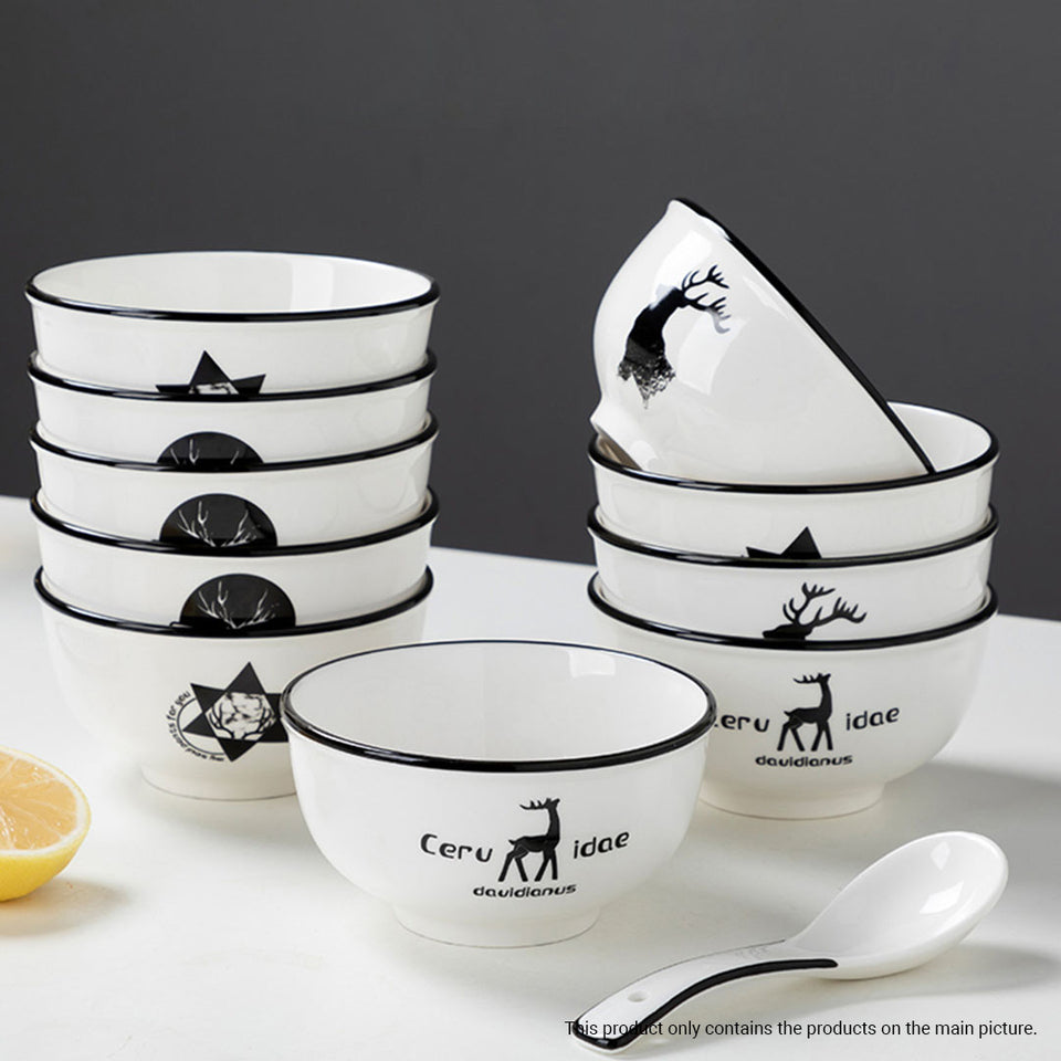 SOGA White Antler Printed Ceramic Dinnerware Set Crockery Soup Bowl Plate Server Kitchen Home Decor Set of 13