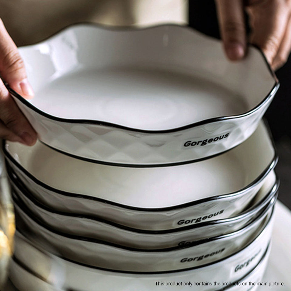 SOGA Diamond Pattern Ceramic Dinnerware Set Crockery Soup Bowl Plate Server Kitchen Home Decor Set of 4