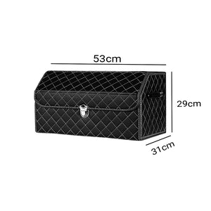 SOGA 2X Leather Car Boot Collapsible Foldable Trunk Cargo Organizer Portable Storage Box Black/White Stitch with Lock Medium