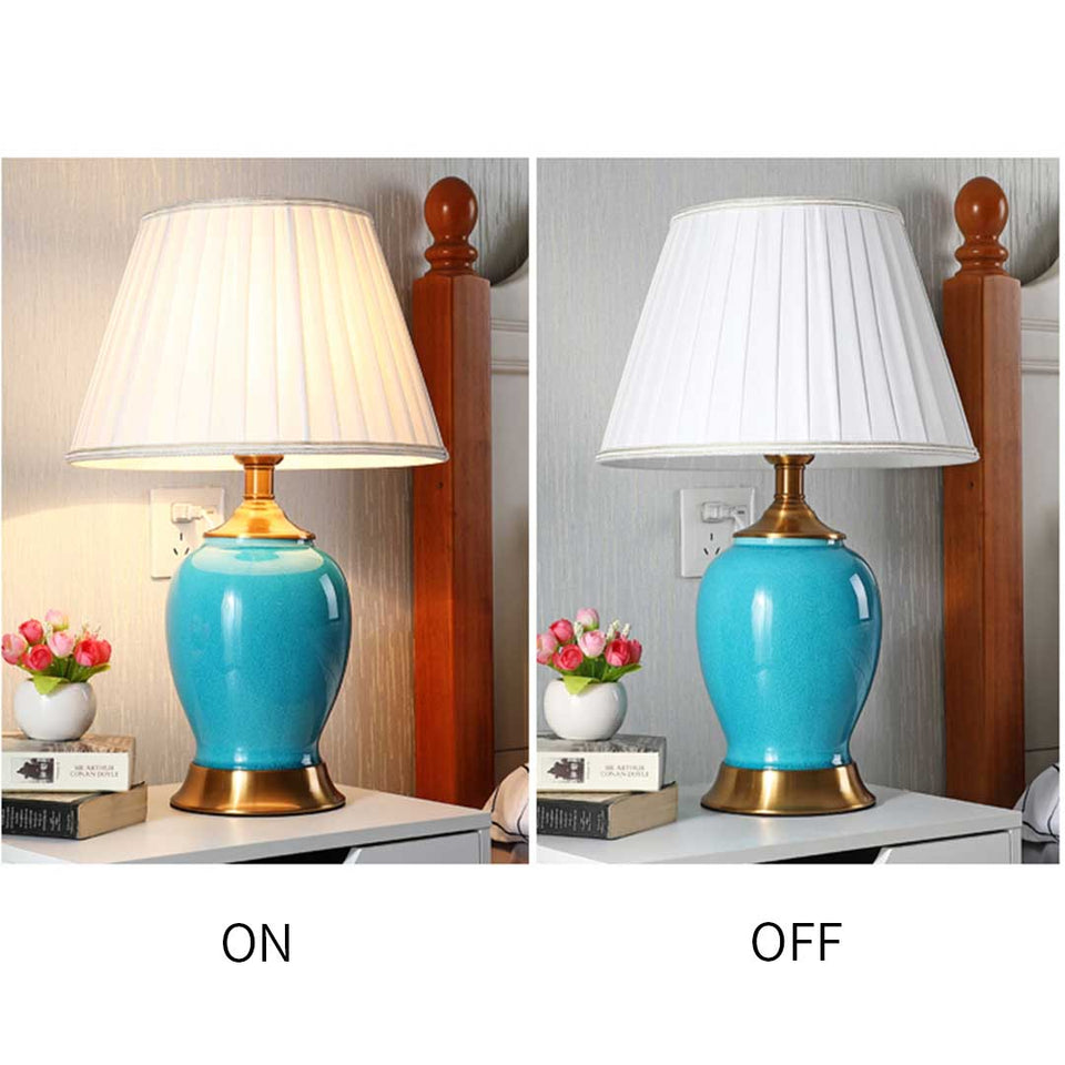 SOGA 2X Ceramic Oval Table Lamp with Gold Metal Base Desk Lamp Blue