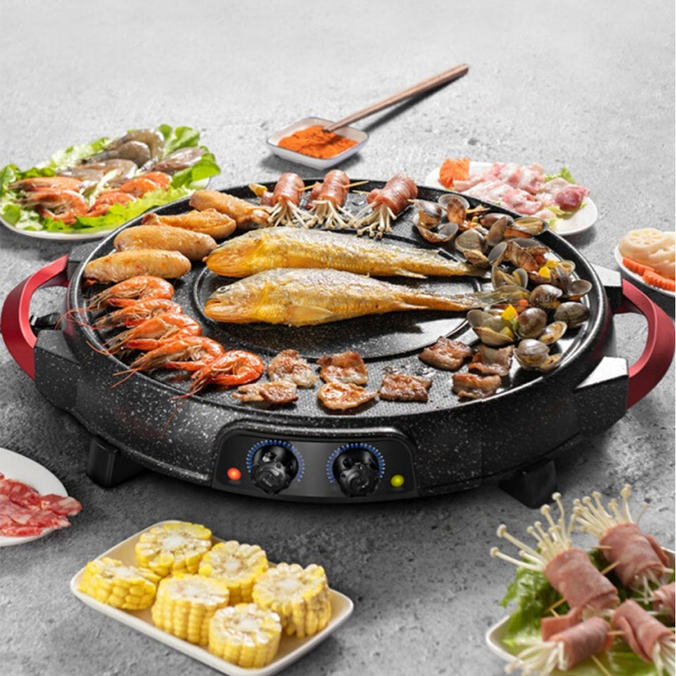SOGA 2X 2 in 1 Electric Stone Coated Grill Plate Steamboat Two Division Hotpot