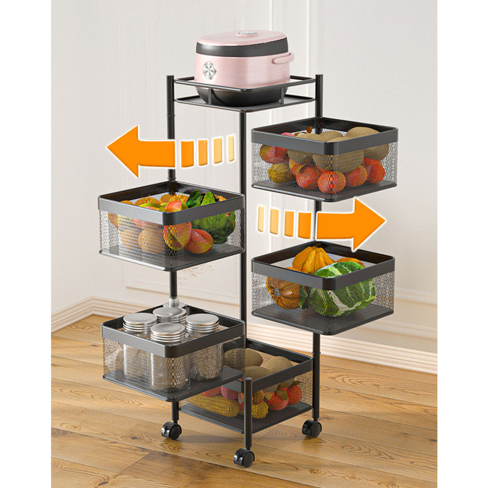 SOGA 2X 5 Tier Steel Square Rotating Kitchen Cart Multi-Functional Shelves Storage Organizer with Wheels