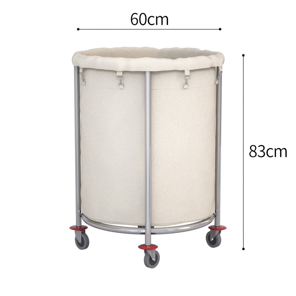 SOGA 2X Stainless Steel Commercial Round Soiled Linen Laundry Trolley Cart with Wheels White