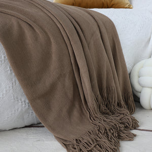 SOGA Coffee Acrylic Knitted Throw Blanket Solid Fringed Warm Cozy Woven Cover Couch Bed Sofa Home Decor