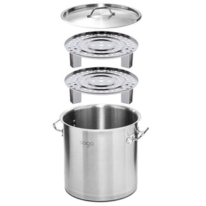 SOGA 21L Stainless Steel Stock Pot with Two Steamer Rack Insert Stockpot Tray