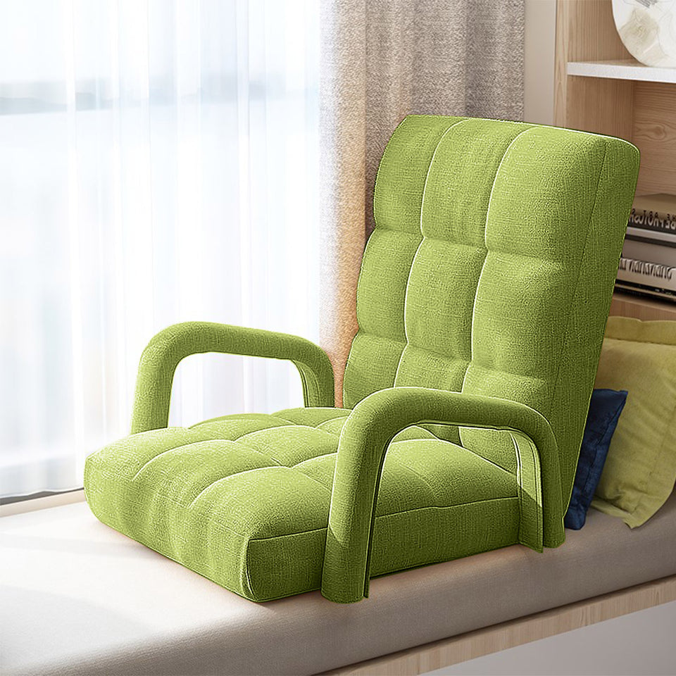 SOGA 2X Foldable Lounge Cushion Adjustable Floor Lazy Recliner Chair with Armrest Yellow Green