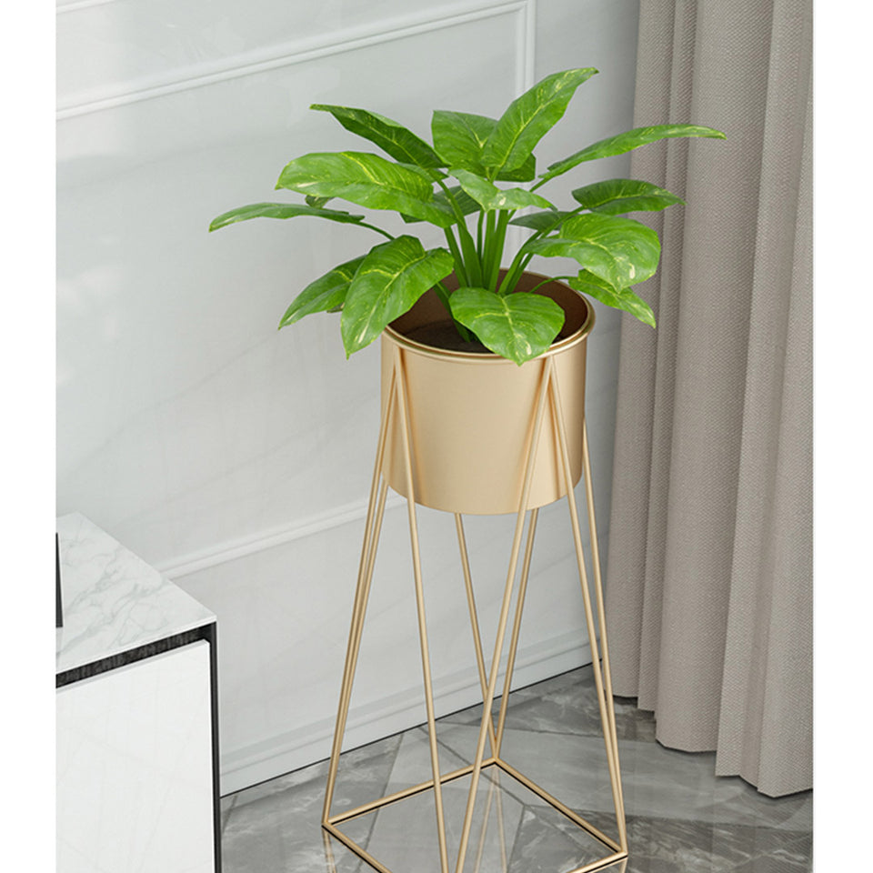 SOGA 50cm Gold Metal Plant Stand with Gold Flower Pot Holder Corner Shelving Rack Indoor Display