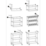 SOGA 3 Tier Food Trolley Food Waste Cart With Two Bins Storage Kitchen Black 83x43x95cm Small