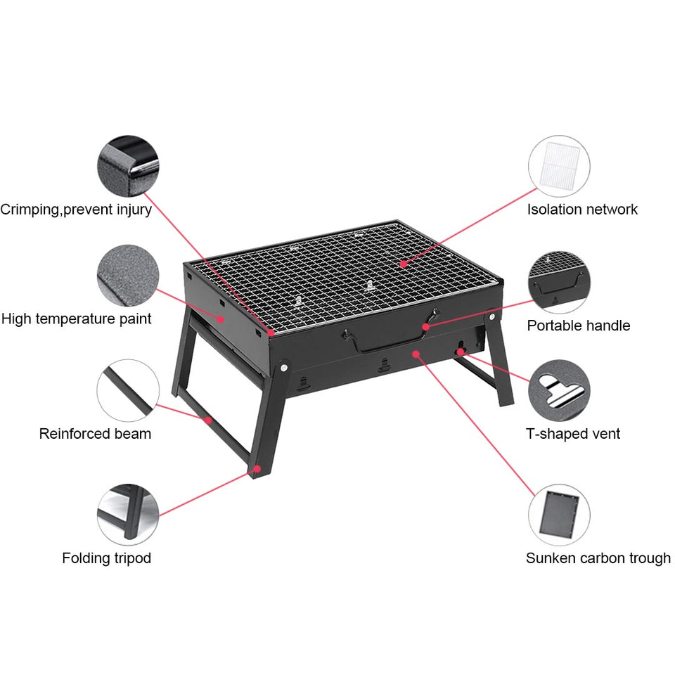 SOGA 43cm Portable Folding Thick Box-Type Charcoal Grill for Outdoor BBQ Camping