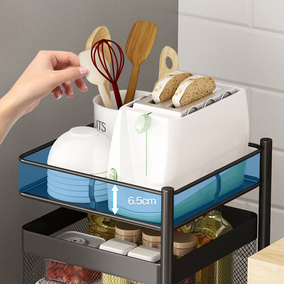 SOGA 2X 2 Tier Steel Square Rotating Kitchen Cart Multi-Functional Shelves Storage Organizer with Wheels