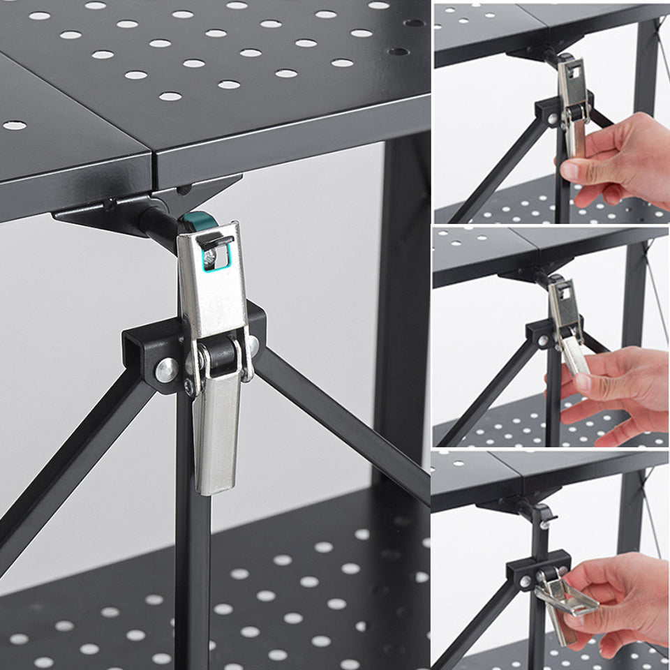 SOGA 5 Tier Steel Black Foldable Kitchen Cart Multi-Functional Shelves Storage Organizer with Wheels