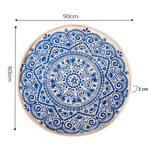 SOGA 2X Blue Carpet Soft Linen Bohemian Non-Slip Floor Retro Minimalist Round Rug Home Decor with Tassels