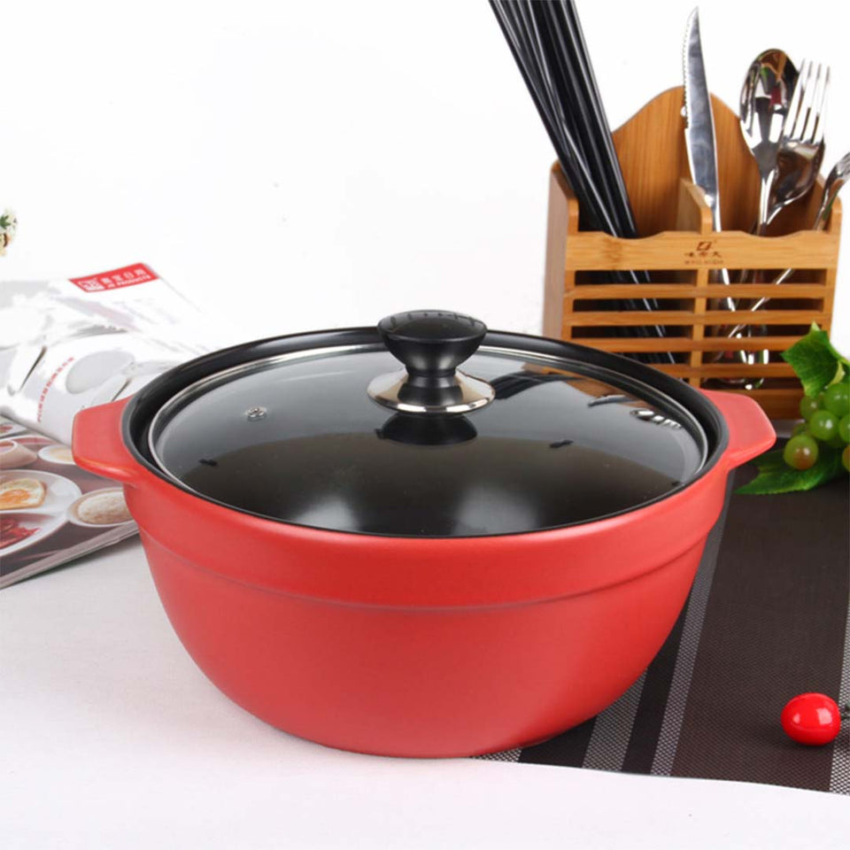 2X 3.5L Ceramic Casserole Stew Cooking Pot with Glass Lid Orange