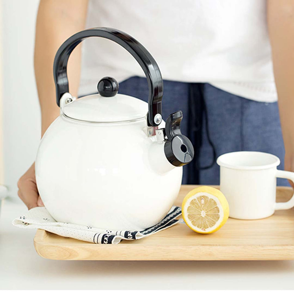 SOGA 2X 2 Litre Ceramic Enameled Porcelain Kettle Kitchen White
