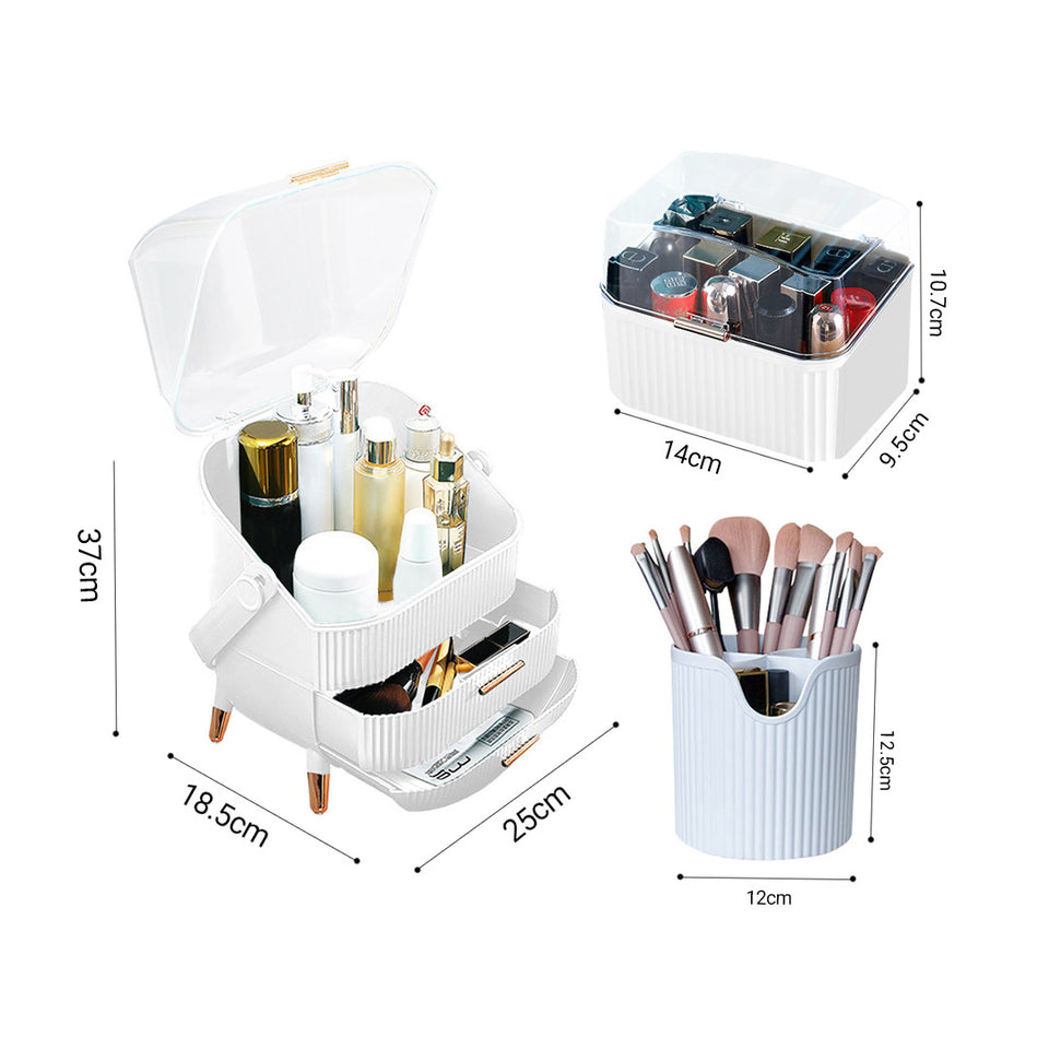 SOGA White Cosmetic Jewelry Storage Organiser Set Makeup Brush Lipstick Skincare Holder Jewelry Storage Box with Handle