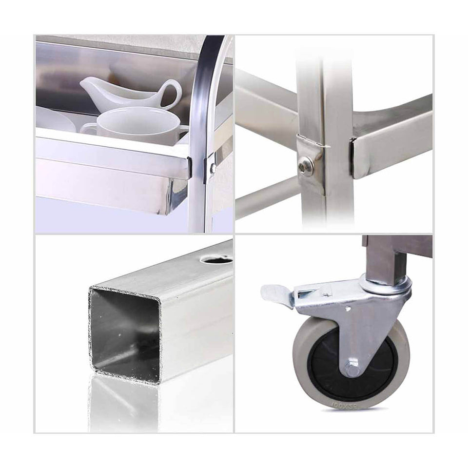 SOGA 2X 2 Tier Stainless Steel Kitchen Trolley Bowl Service Food Cart Large 95x50x95cm