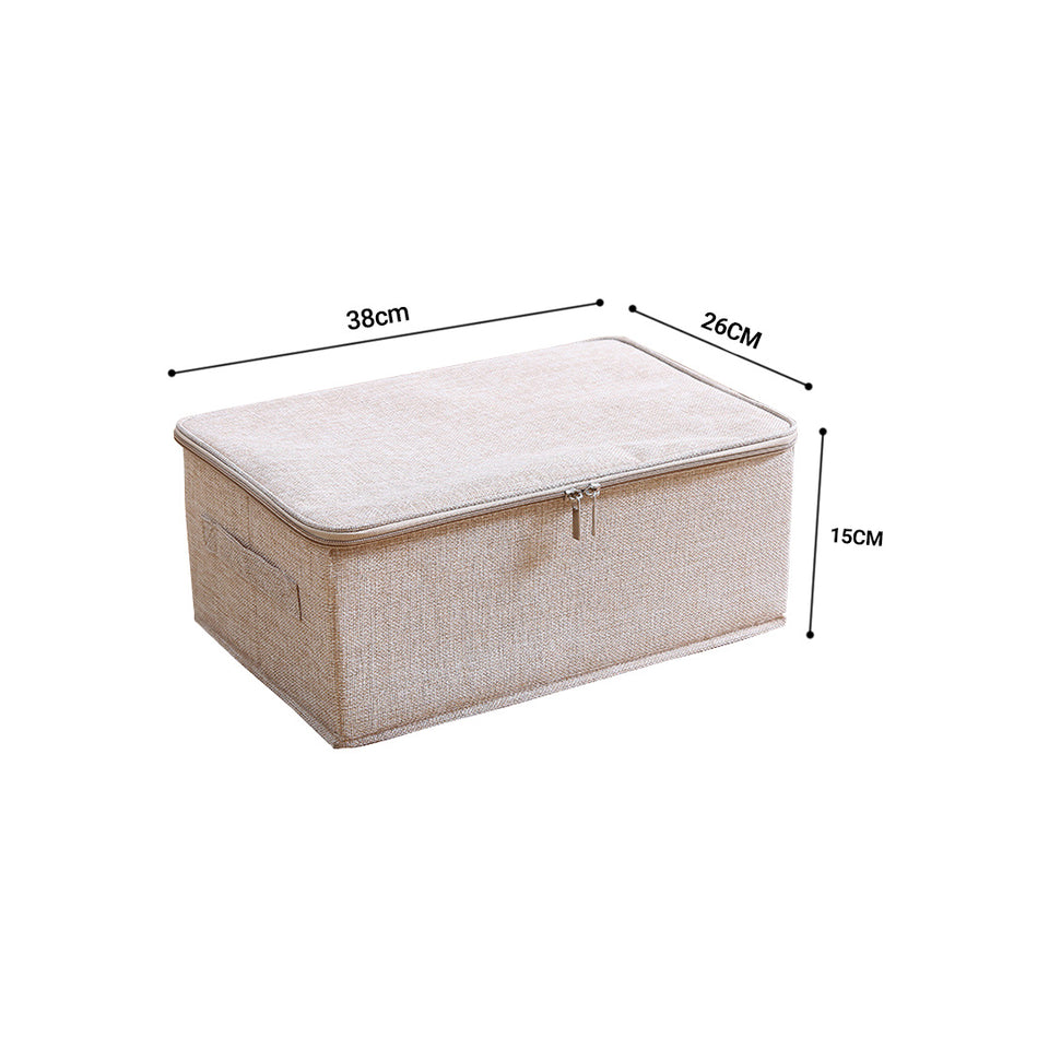 SOGA Beige Small Portable Double Zipper Storage Box Moisture Proof Clothes Basket Foldable Home Organiser