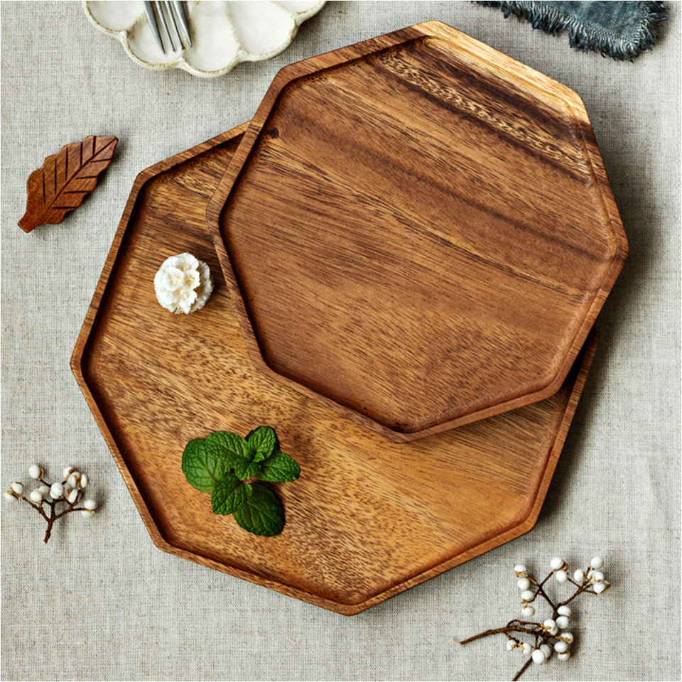 SOGA 25cm Octagon Wooden Acacia Food Serving Tray Charcuterie Board Centerpiece  Home Decor