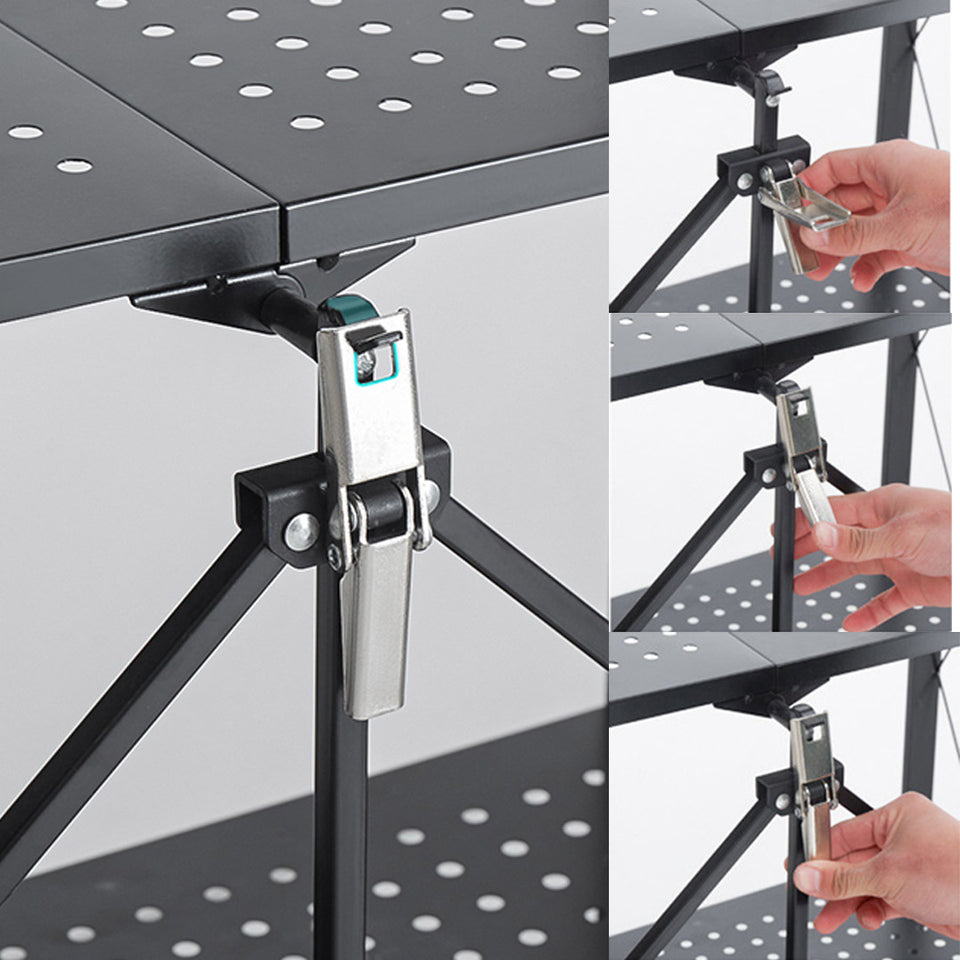 SOGA 2X 3 Tier Steel Black Foldable Kitchen Cart Multi-Functional Shelves Storage Organizer with Wheels