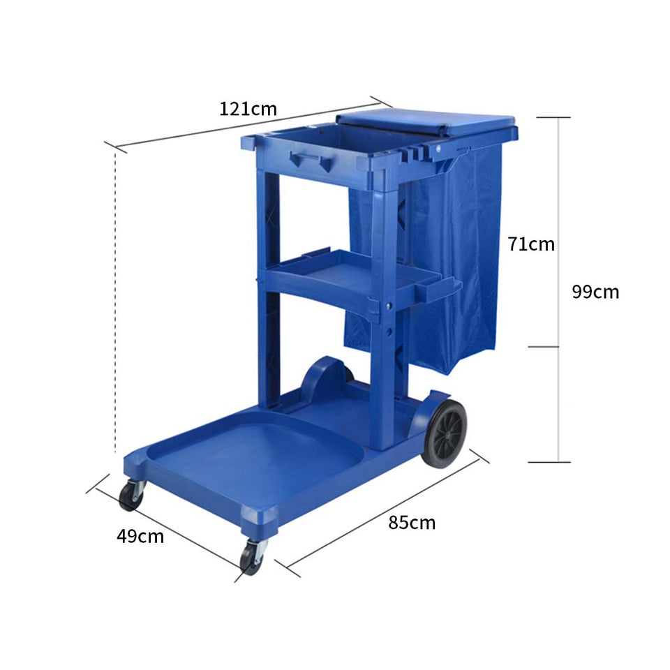 SOGA 2X 3 Tier Multifunction Janitor Cleaning Waste Cart Trolley and Waterproof Bag with Lid Blue