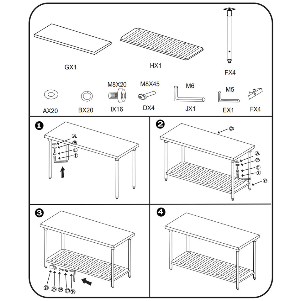 SOGA Commercial Catering Kitchen Stainless Steel Prep Work Bench Table 100*70*85cm