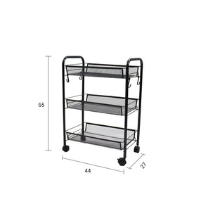 SOGA 3 Tier Steel Black Bee Mesh Kitchen Cart Multi-Functional Shelves Storage Organizer with Wheels