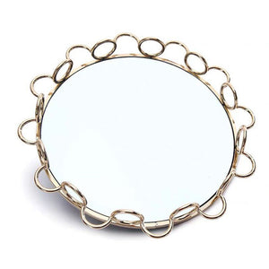 SOGA 33cm Bronze-Colored Round Mirror Glass Metal Tray Vanity Makeup Perfume Jewelry Organiser with Handles