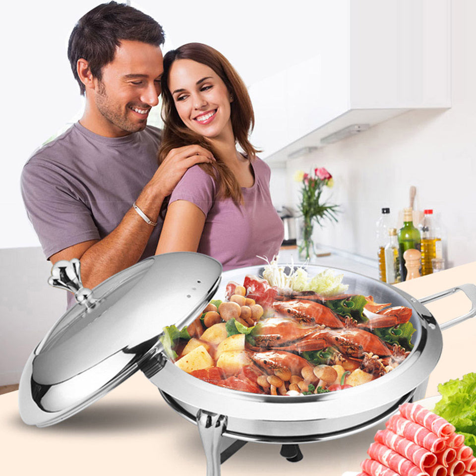 SOGA 2X Stainless Steel Round Buffet Chafing Dish Cater Food Warmer Chafer with Glass Top Lid