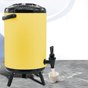 SOGA 2X 12L Stainless Steel Insulated Milk Tea Barrel Hot and Cold Beverage Dispenser Container with Faucet Yellow
