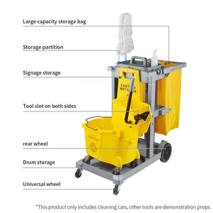 SOGA 2X 3 Tier Multifunction Janitor Cleaning Waste Cart Trolley and Waterproof Bag
