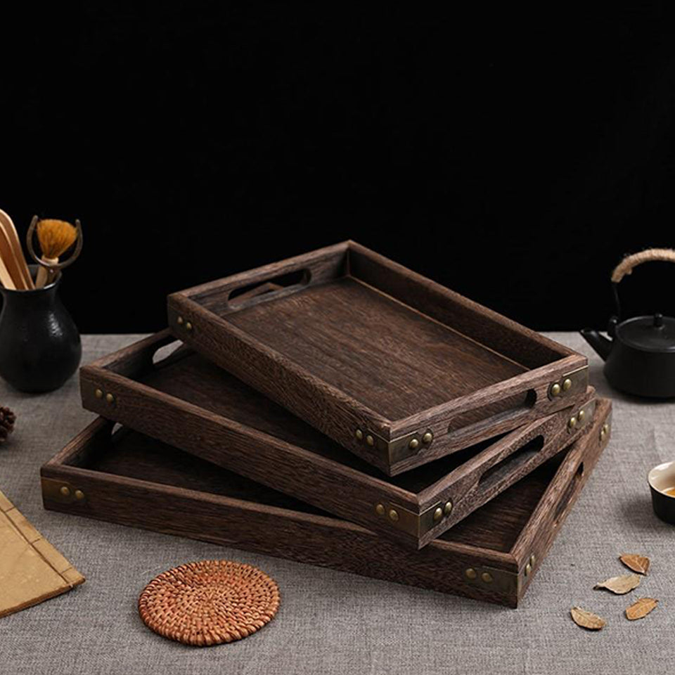 SOGA 2X Walnut Rectangle Serving Tray Small