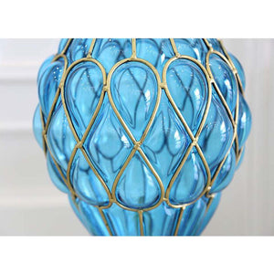 SOGA 67cm Blue Glass Tall Floor Vase and 12pcs White Artificial Fake Flower Set