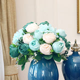 SOGA 3pcs Artificial Silk with 15 Heads Flower Fake Rose Bouquet Table Decor Blue