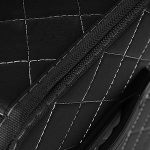 SOGA 2X Leather Car Boot Collapsible Foldable Trunk Cargo Organizer Portable Storage Box Black/White Stitch with Lock Medium