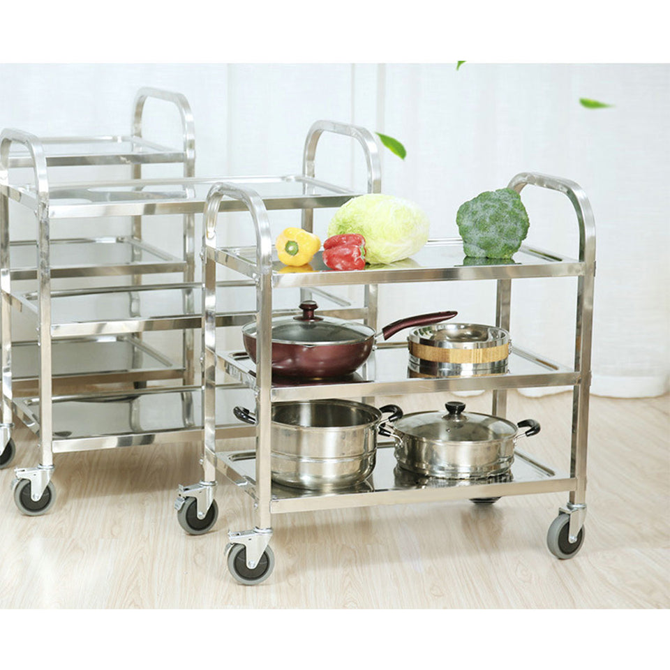 SOGA 2X 3 Tier 85x45x90cm Stainless Steel Kitchen Dinning Food Cart Trolley Utility Size Medium